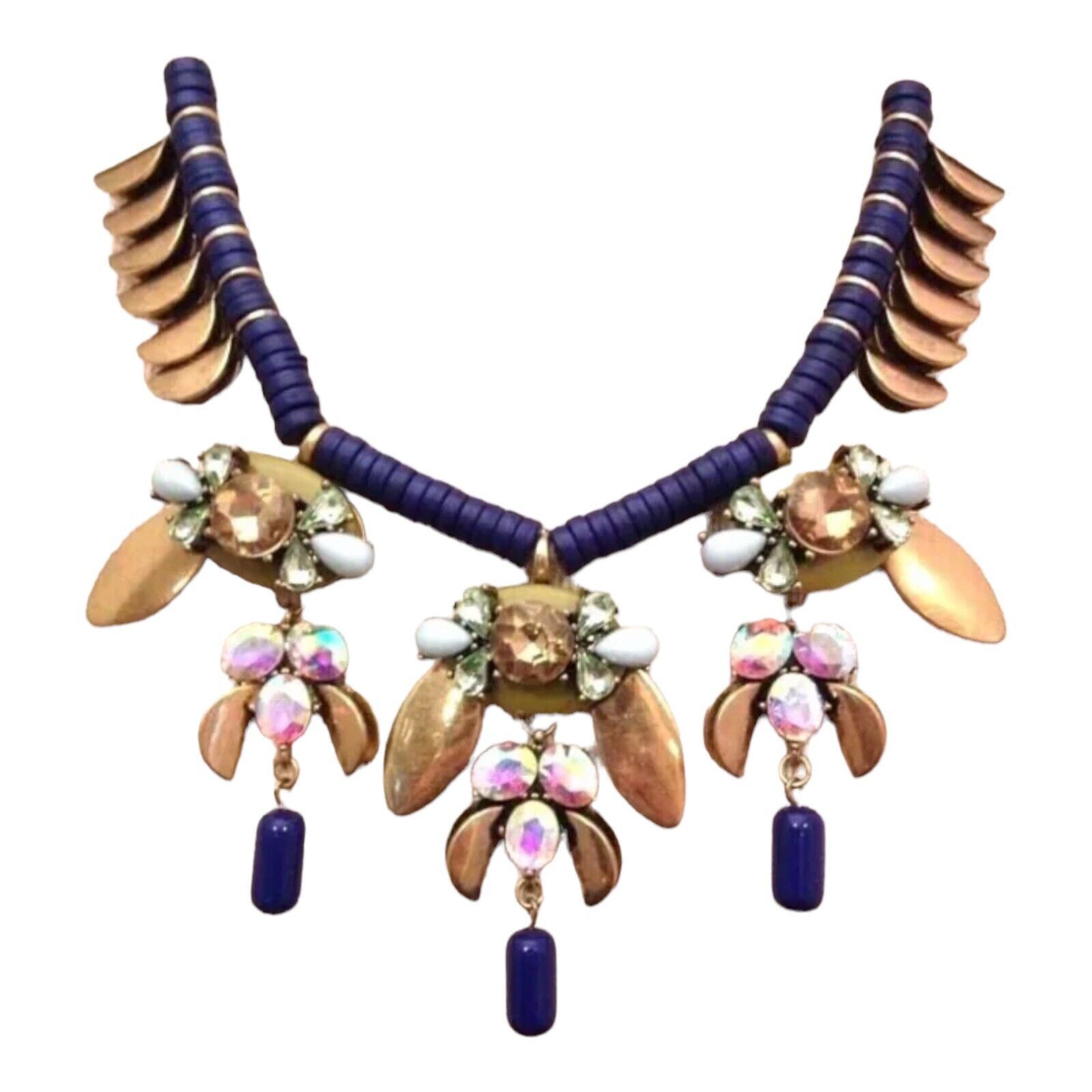 Susan Graver Statement Necklace Antique Gold Aurora Borealis